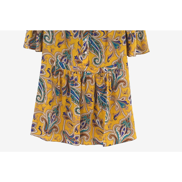 Tibi‎ Multi Yellow Floral Silk Tomato Fairy Shift Dress 4 Ruffle Sleeve Mended - Picture 5 of 16